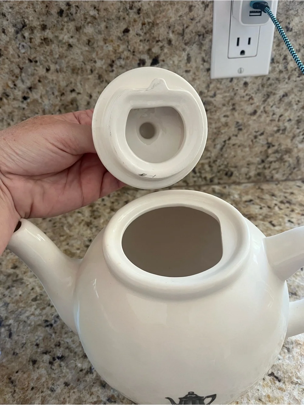 Rae Dunn White Ceramic Teapot with Black Tea Kettle Farmhouse